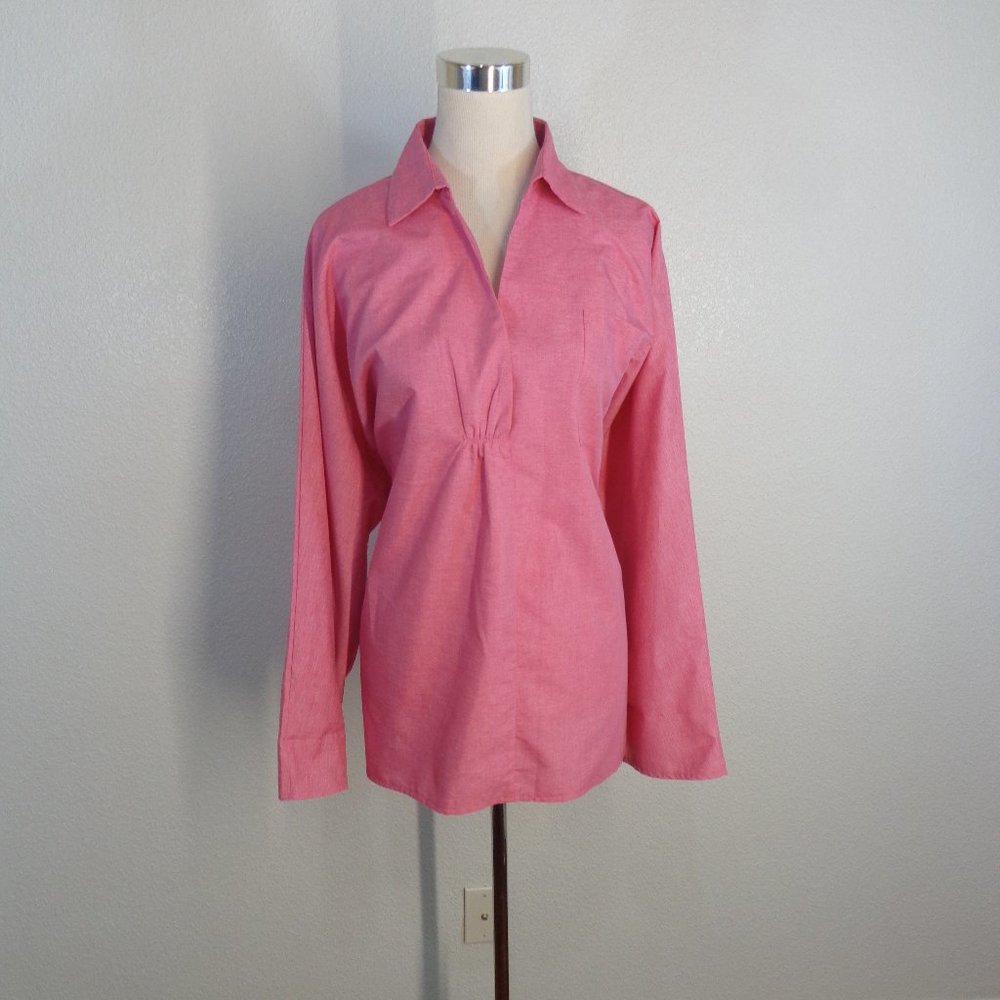 Mislook Womens Top Tunic Blouse Shirt Size 3XL Pink V Neck single pleat